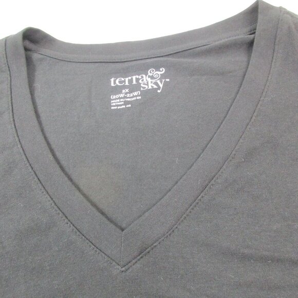 Terra & Sky Sweater Womens 2X Black Stretch Semi Fit V-Neck Long Sleeve Pullover - Picture 4 of 11